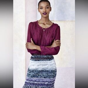 Anthropologie  HD in Paris Thistleberry Purple Front Ruffle Long Sleeve Top